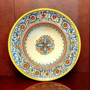 Vintage Blue, Orange, Yellow, & WhiteBeautifully Hand-painted 12" Ceramic Plate